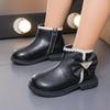Girls Fashion Princess Boots with Bow-knot Lace Solid Color Sewing Cute Children Short Leather Boots 2024 Spring Autumn New