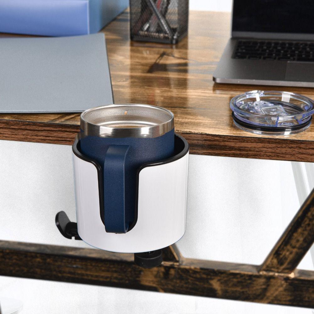 Nonslip 2 In 1 Desk Cup Holder Adjustable Arm Clamp Clip On Design Desk Headphone Hanger 360-Degree Rotation Anti-Spill