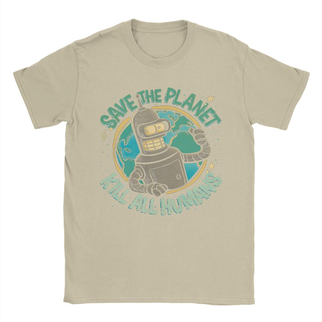 Camiseta para Hombre Bendered Salva el Planeta Mata a Todos los Humanos Camiseta de Dibujos Animados Informal Camiseta de Cuello Redondo Algodón Merchandising de Verano