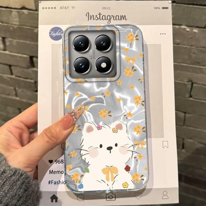 

Cute Cat Small Flowers Girls Women Phone Case For Xiaomi 14T 13T Pro 14Tpro 13Tpro 11 Lite 5G NE Shockproof Bumper Fundas Cover Xiaomi 11 Lite білий