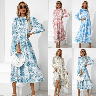 2025 New Fashion Trend Dresses Spring Summer Printed Waist Dresses Fashion Women's