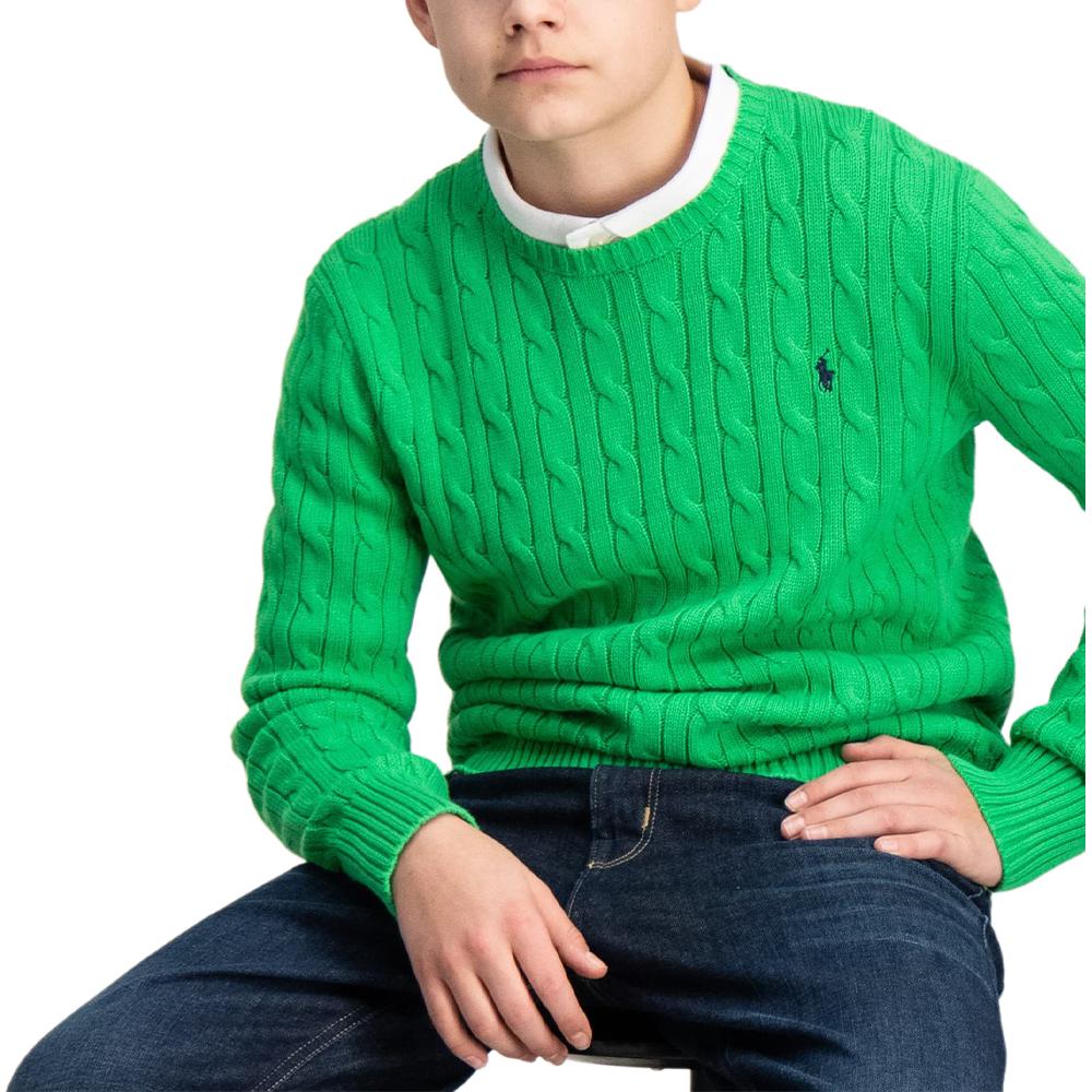 Pulover Polo Ralph Lauren Ss24 Culoare Solidă Broderie Logo Tricot Cablu Mânecă Lungă Copii pulover Verde CWPOSWEY6820491-300