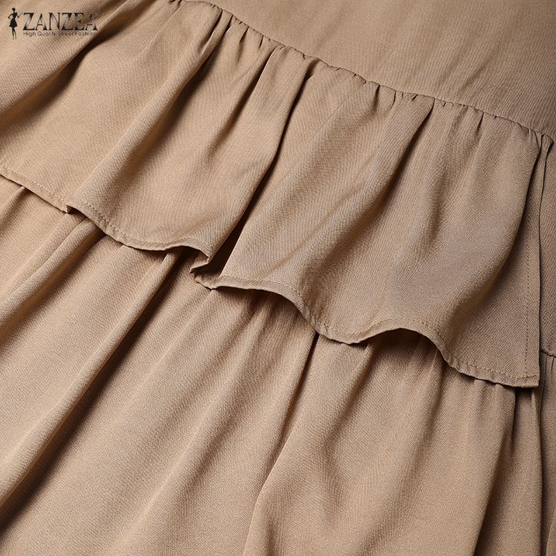 ZANZEA Women Casual Round Neck Summer Short Sleeve Ruffles Dress