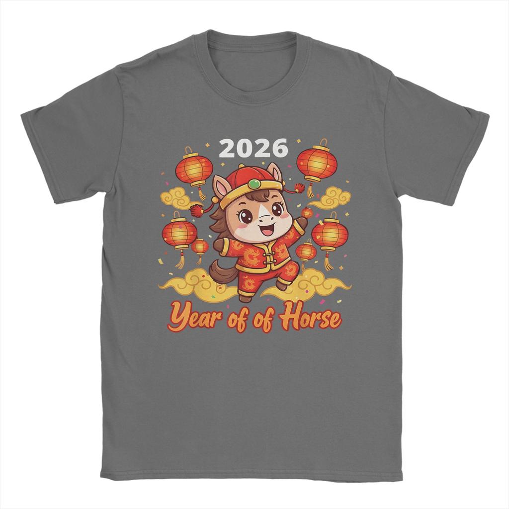 Casual TShirt Beach New Year 2026 Horse Happy Chinese New Year 2026 Hippie T Shirts  Cotton Tee Shirt for Men Y2K Clothing