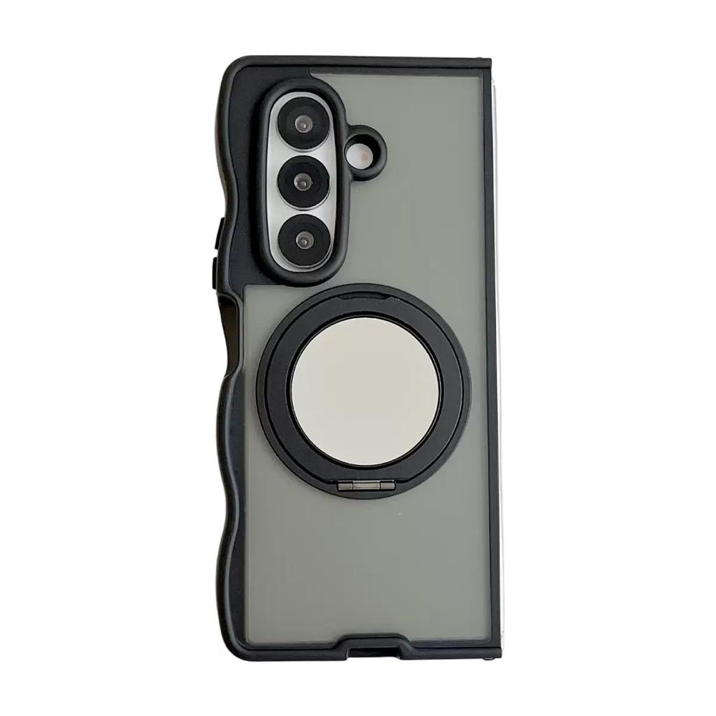 High Quality Foldable Mirror Bracket Magnetic Wave Phone Case TPU Shockproof Phone Case for Samsung Zfold 7 6 5 4