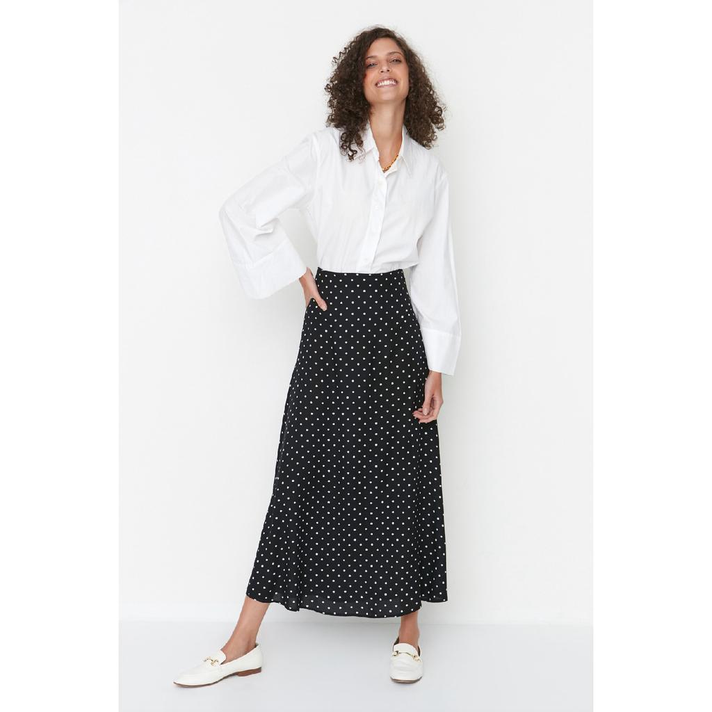 Black Polka Dot Patterned Bell Woven Skirt Tctss22ee0006
