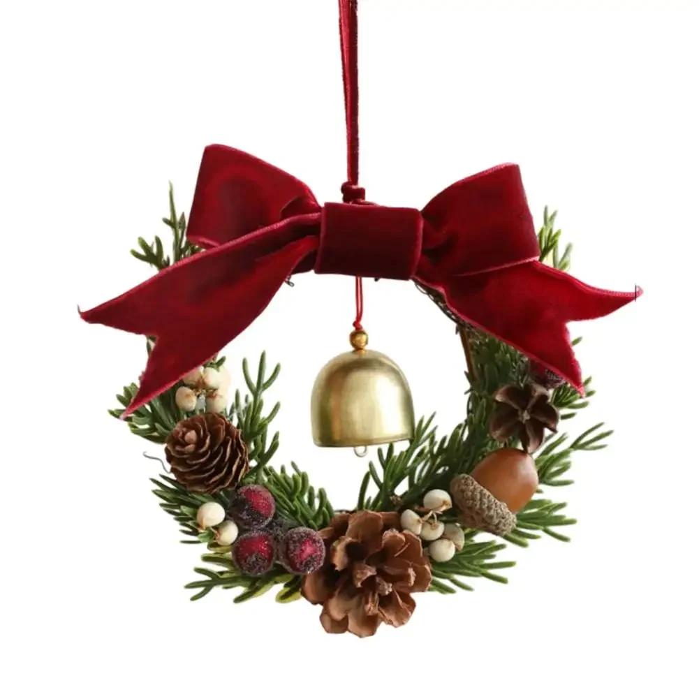 Holiday Door Hanger with Jingle Bells for Christmas Decoration Vintage Antique Gold Bells with Fabric and ABS Material