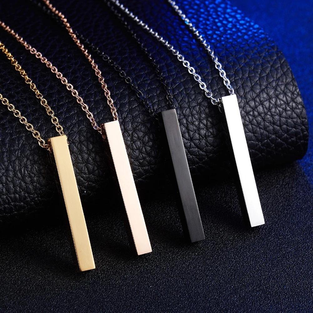Europe and the United States supply lettering long titanium steel necklace trend rectangular geometric stainless steel pendant men