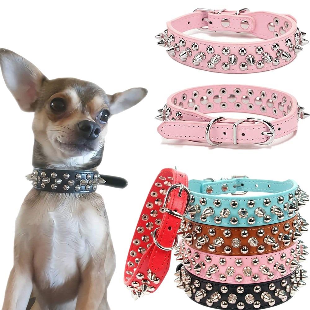 Adjustable Durable PU Leather Anti-bite with Rivet Cat Choker Dog Collar Pet Necklace Dog Chains