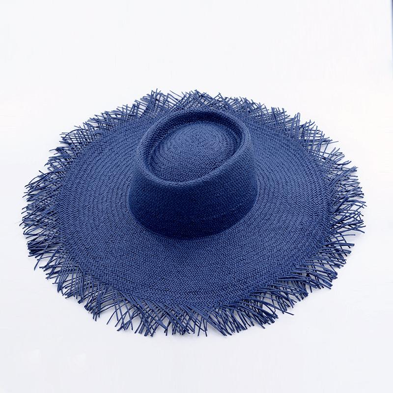 New summer fashion sunscreen sun hat, rough edge flat top big brim straw hat, beach travel sunscreen straw hat