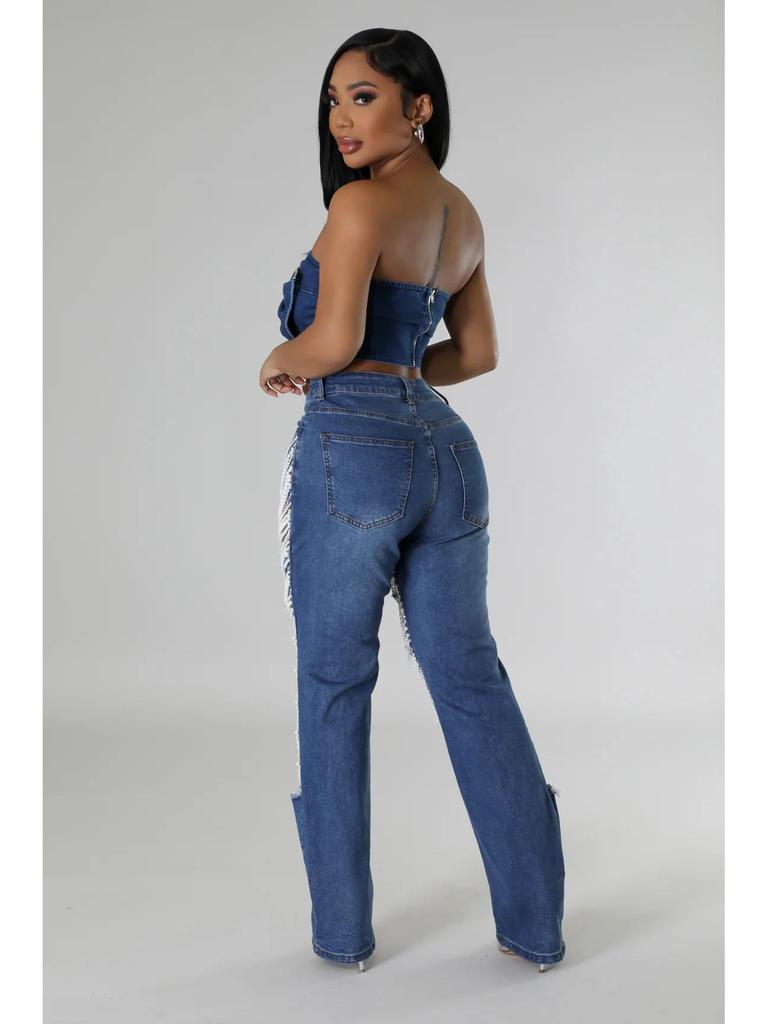2025 Beaded Ripped Elastic Jeans for Women: Hot Girl Summer Style