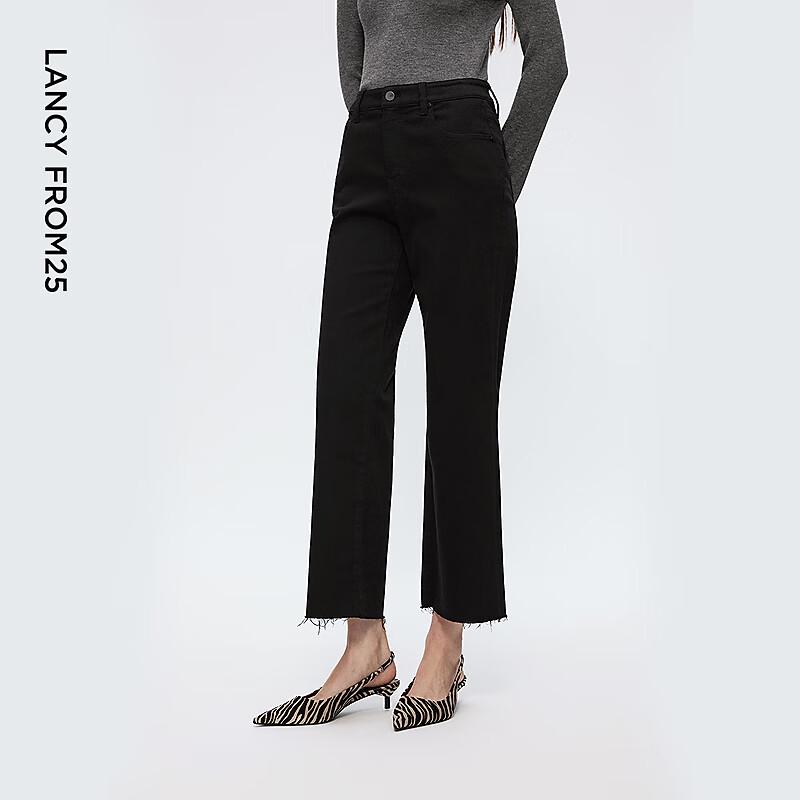 Langzi Vintage High-Waist Raw Hem Straight-Leg Jeans