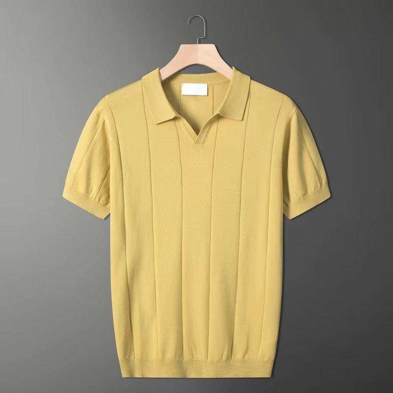 Men's Ice Silk Summer Polo Shirt - Short Sleeve, Solid Color, Multicolor Lapel