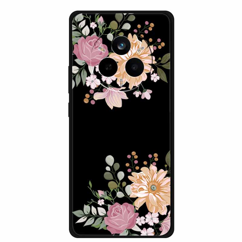 For Realme 14 Pro Case Luxury Phone Cover For Realme 14 Pro+ Cute Floral Black Silicone Soft Case TPU Funda Realme 14 Pro Plus
