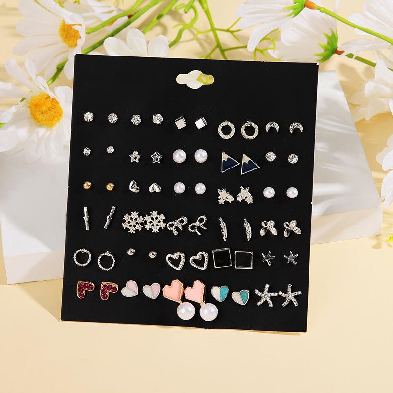 Korean Version of Fashion Sweet Love Bow 10 Pairs of Stud Earrings Set New Pearl Leaf Earrings