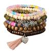 6-Piece New Wooden Bead Beaded Soft Pottery Flower Men's and Women's Bracelets Are Suitable for Daily Wear by Men and Women