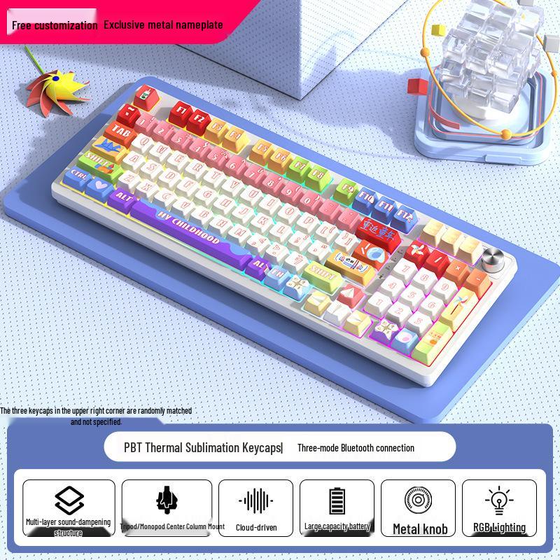 98-Tasten Kabellose Bluetooth Tri-Mode Mechanische Tastatur mit Blauen, Schwarzen, Braunen, Roten Schaltern - RGB für Gaming, Büro, Esports, Mädchen.