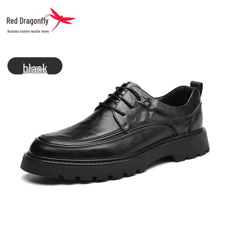 Red Dragonfly Men's Autumn/Winter Formal Leather Shoes, 2024 New Collection with Velvet Lining and Hand-Grabbed Texture