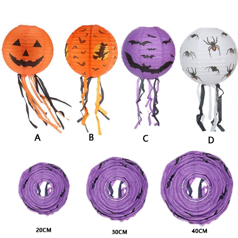 With Tassel Halloween Paper Lanterns Festival Prop Spider Bat Pattern Pumpkin Lamp Horror Atmosphere Hanging Ornaments