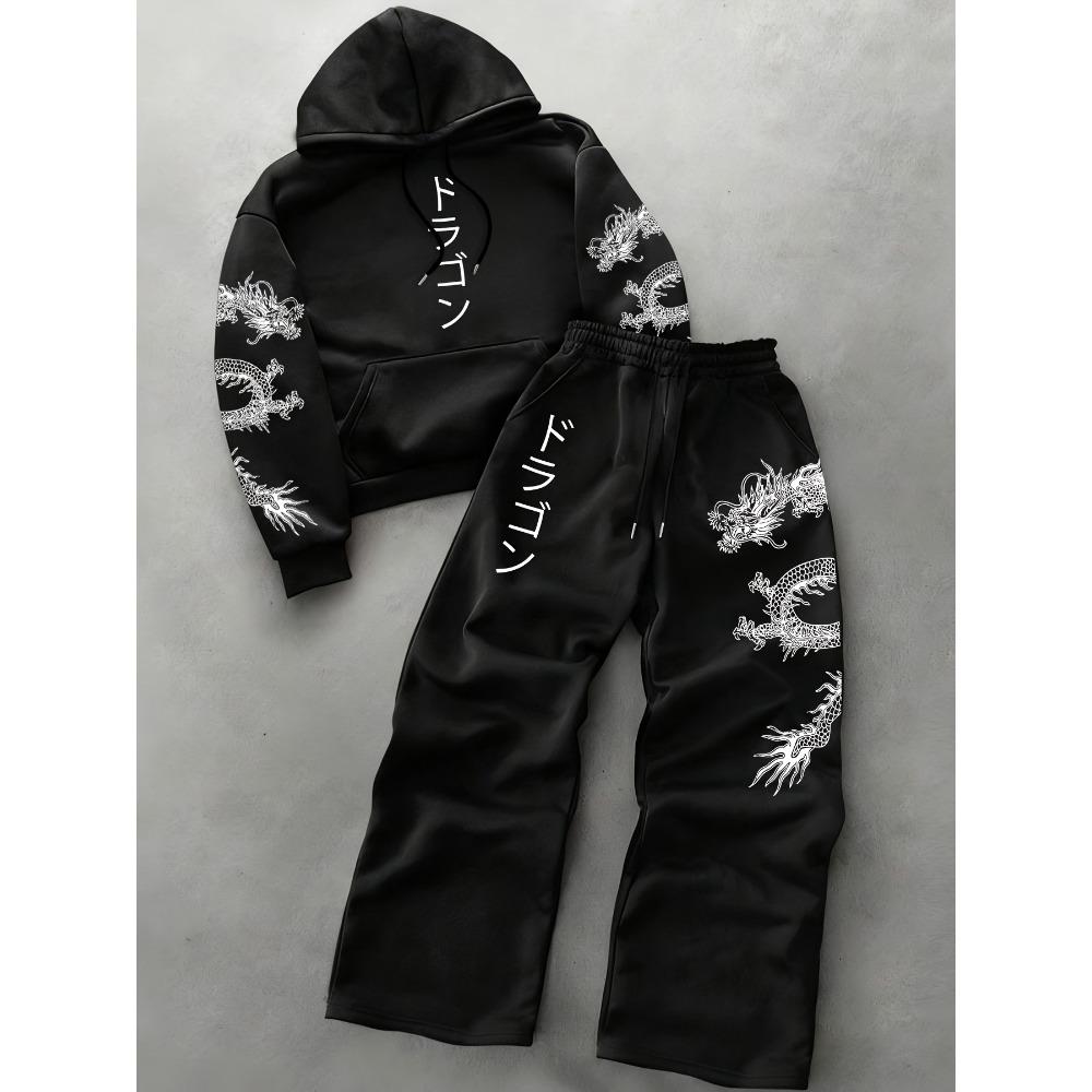Autumn and Winter Men s Sports Set, Classic Pattern Print, Drawstring Hoodie with Drawstring Casual Sports Pants Set S