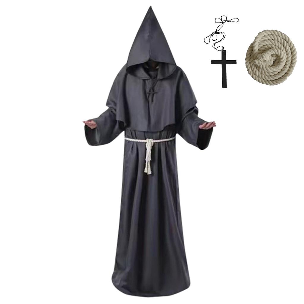 Mittelalterliche Mönchskutte Kostüm mit Kapuze und Gürtel für Erwachsene Perfekt für Halloween, Cosplay und Mottopartys