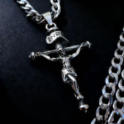 HNSP 316L Edelstahl Jesus Kreuz Anhänger Halskette Für Männer Hals Zubehör Religiöse Geschenke