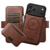 iPhone 17 Pro Max Leather Flip Case with Card Slot, Magnetic Closure, and 3-in-1 Wireless Charging Stand
