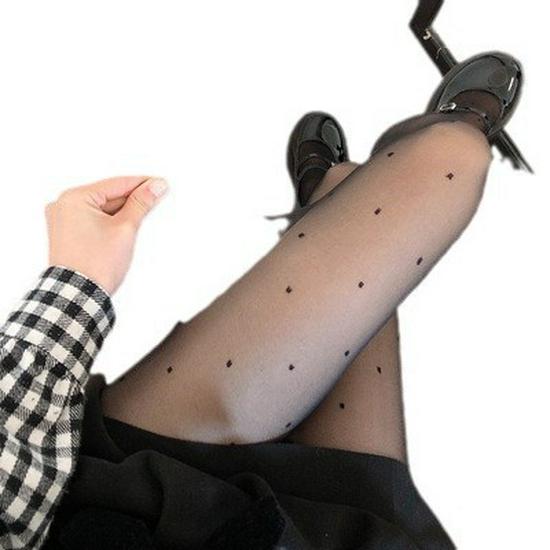 Douyin Summer JK Black Polka Dot Love Print Stockings - Sexy, Thin, Anti-Hook for Women