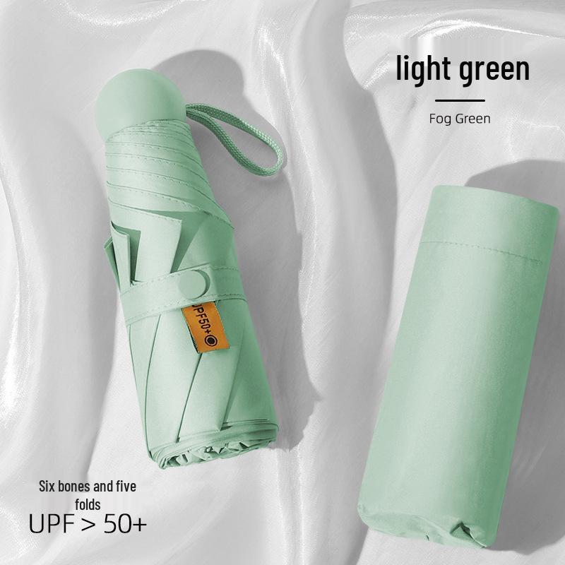 Compact Dual-Use Sun and Rain Umbrella with Black Glue Sunshade - Stylish Ladies' 5-Fold Capsule Design