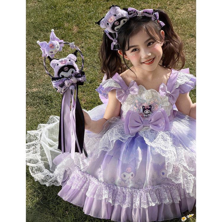 Kuromi Purple Lolita Princess Dress for Girls - Puffy Mesh Skirt & Birthday Gown, Summer 2026 140 cm