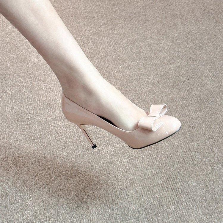 Nude High Heels 2025 New French Round Head Bow Thin Heel Light Mouth Beautiful Cong Yuanfeng Same Single Shoes Women