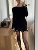 Knitted Mini Dress For Women Fungus Contrast Color Slim Sweater Dress Elegant Female Party Clothes Long Sleeve Spring New Dress