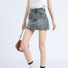 Fusta scurtă de denim retro Fusta scurtă de slăbire cu talie înaltă de vară pentru femei, Fusta înfășurată în șold cu linie A anti-orbire