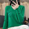 Autumn and winter new V-tie hook flower long-sleeved knitted sweater women's top fashion versatile bottoming shirt jacket