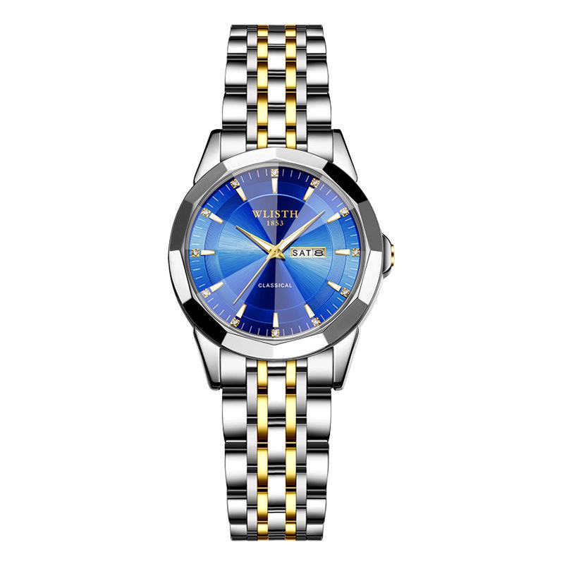 Trendy Waterproof Luminous Quartz Couple Watches for Men & Women – Solid Steel, Calendar Feature
