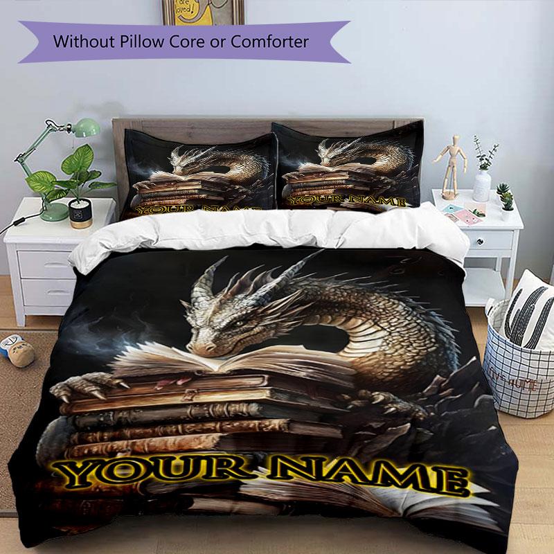 3PC Custom Name Dragon's Wisdom Bedding Set Duvet Cover Closure Includes 1 Duvet Cover & 2 Pillowcases for Bedroom