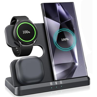 3'ü 1 Arada Kablosuz Şarj Standı Hızlı Şarj Dock İstasyonu Samsung Z Fold 5 4 3 S24 S23 Galaxy Watch 2-9 Active 2 Earbuds Pro İçin