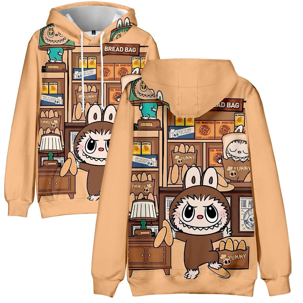 12 spalvų LABUBU su spauda vyriški moteriški džemperiai su gobtuvu, kasdienis užtraukiamas džemperis, madingi džemperiai, hiphopo džemperis, drabužiai