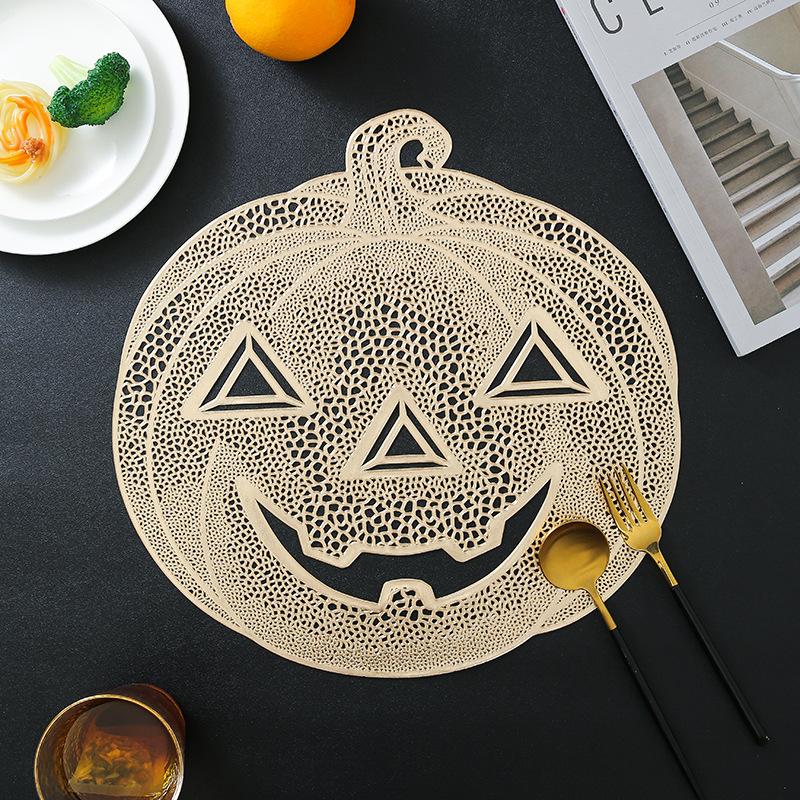 Halloween Pumpkin Head Placemat PVC Hollow Tableware Insulation Non-slip Pad Festival Coffee Tea Dining Table Decoration Mat