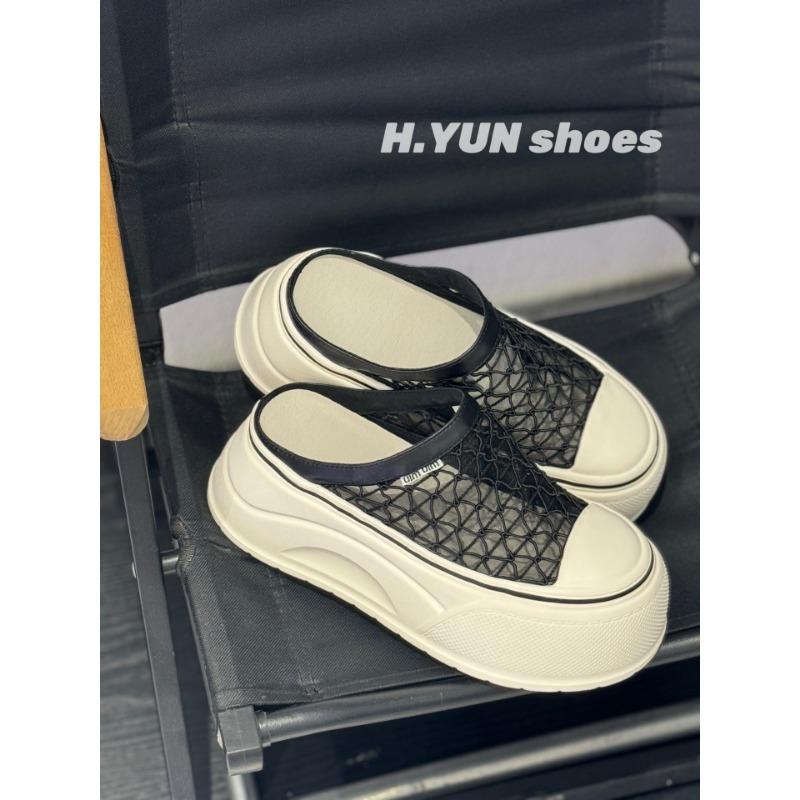 Summer new baotou mesh rhinestone slippers women's shell head outer wear thick bottom heightening muffin half slippers