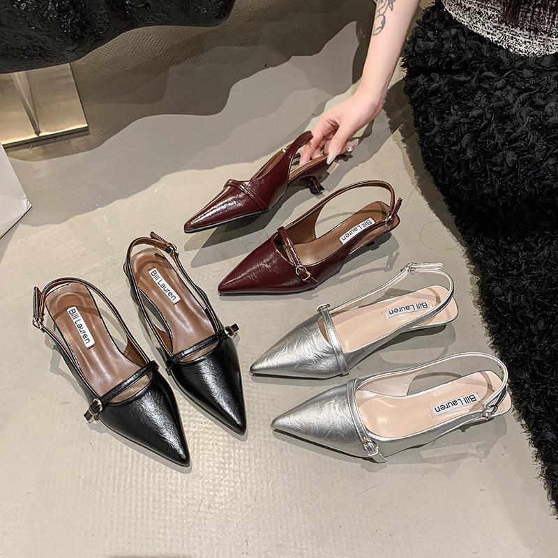 

Туфли-лодочки на высоком каблуке-рюмочке, сандалии с закрытым носком, новая летняя обувь для通勤 из мягкой кожи с острым носком 40 чёрный