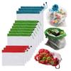 Polyester Mesh Vegetable and Fruit Bag, Reusable Drawstring Mesh Bag, Food Storage Bag, Kitchen Supplies