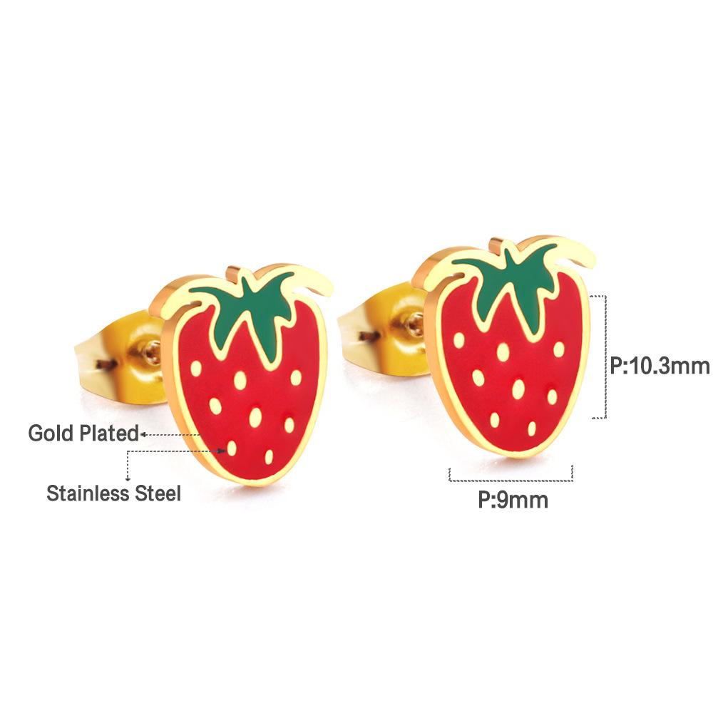 Sweet Strawberry Fruit Drip Oil Necklace Earrings Jewelry Set Cute Gift For Women Girls