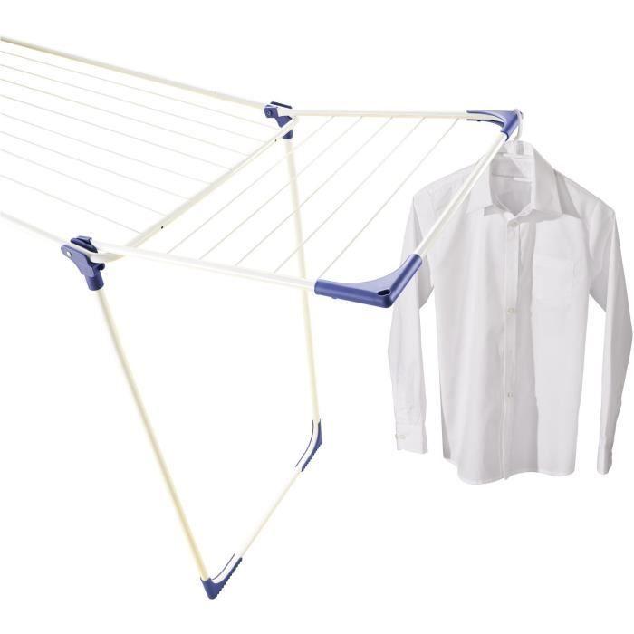 Étendoir à linge Leifheit Classic 180 Solid 81621, séchoir à linge compact avec 18m d'étendage et 4 supports pour cintres, blanc