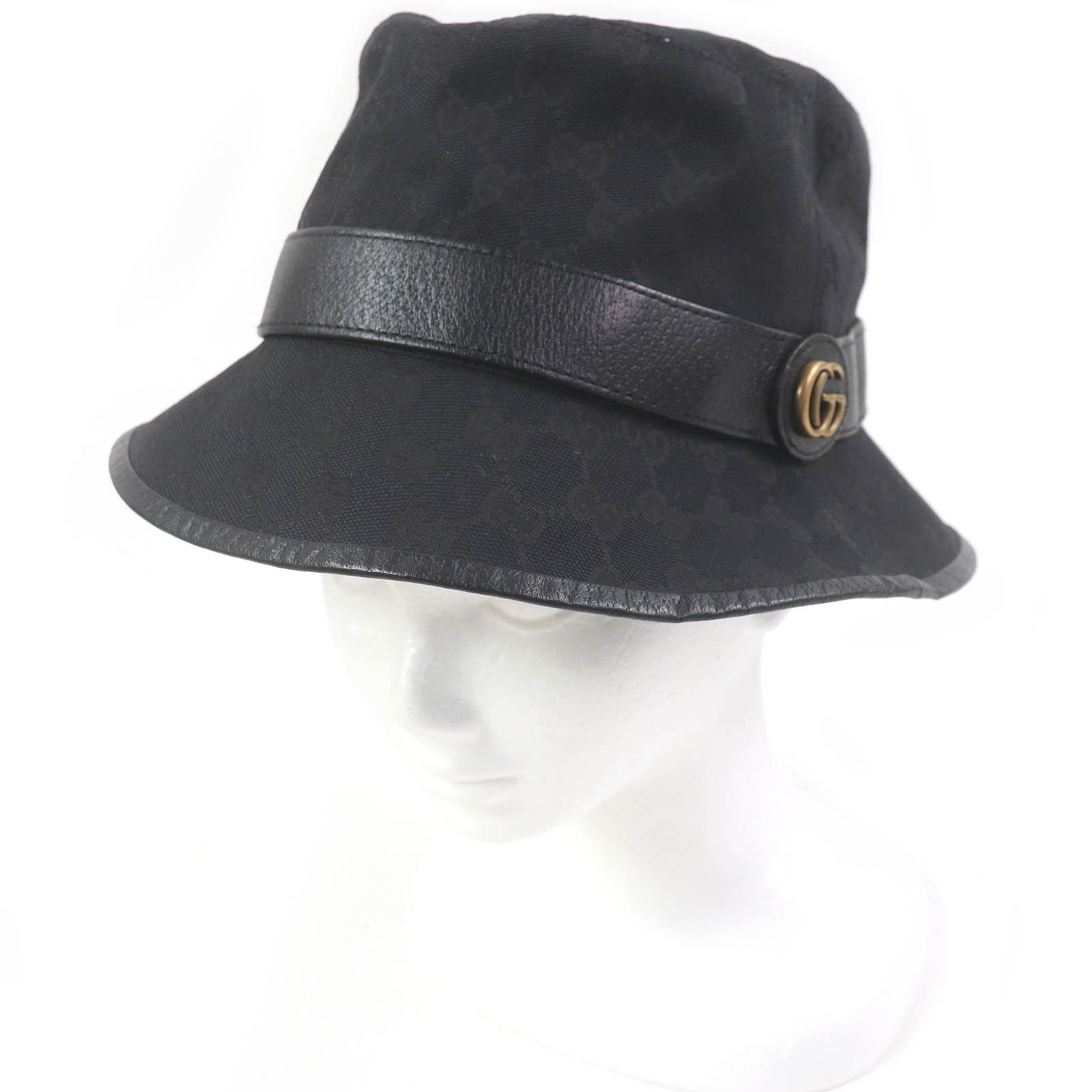 

Great GUCCI hat GG Canvas Fedora Bucket Hat black polyester mens 576587 Used