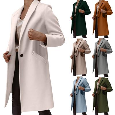 Women's Fashion Colid Color Long Sleeves Lapel Mid-length Button Woolen Coat