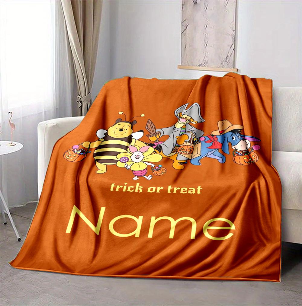 Custom Name Winnie Pooh Flannel Blanket Throw Blanket Soft Warm Sofa Bed Decor Unique Gift