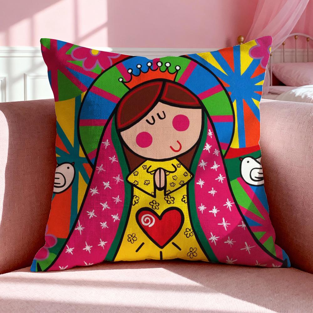 Figure V-Virgin Mary Cushion Cover Breathable Linen Pillowcase Summer Odorless Eco-Friendly Invisible Zipper Washable