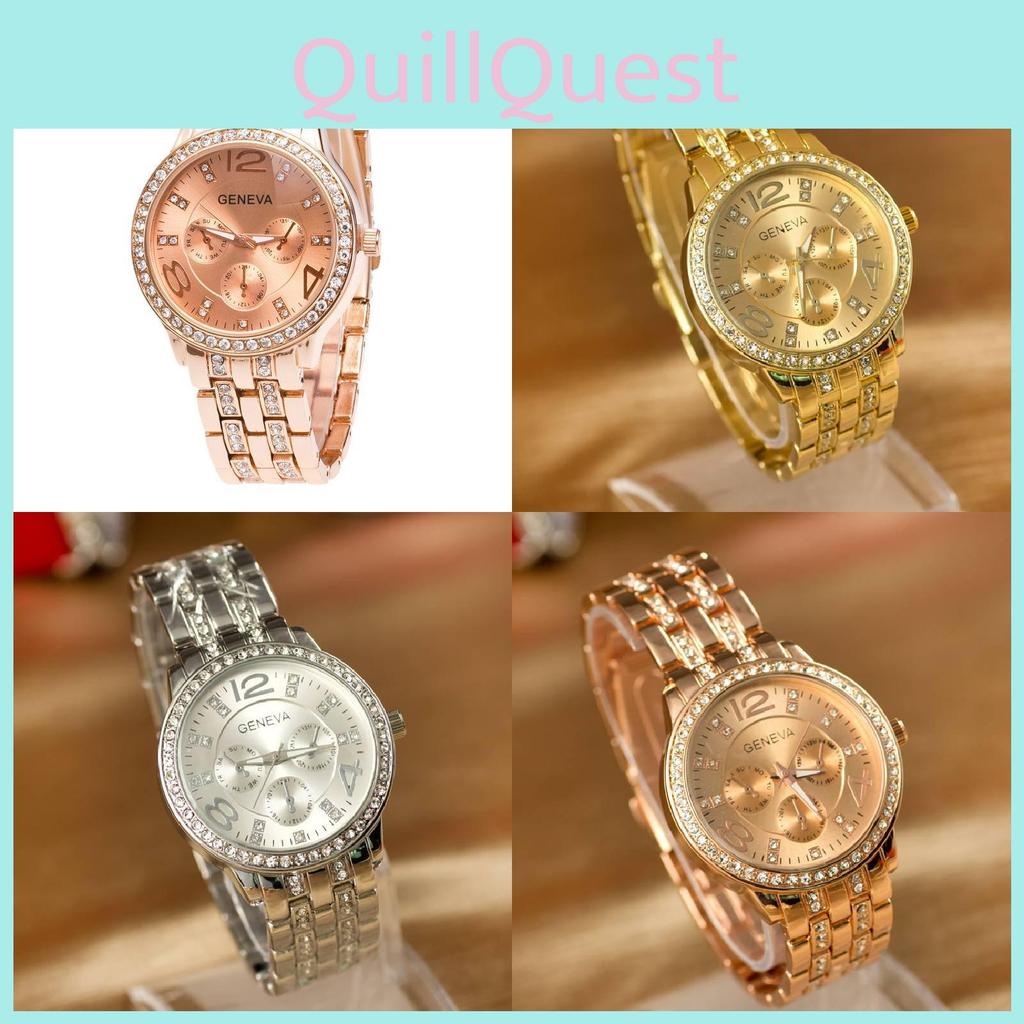 Stylish Geneva Quartz Watch For Women With Diamond Accents And Elegant Stainless Steel Bracelet