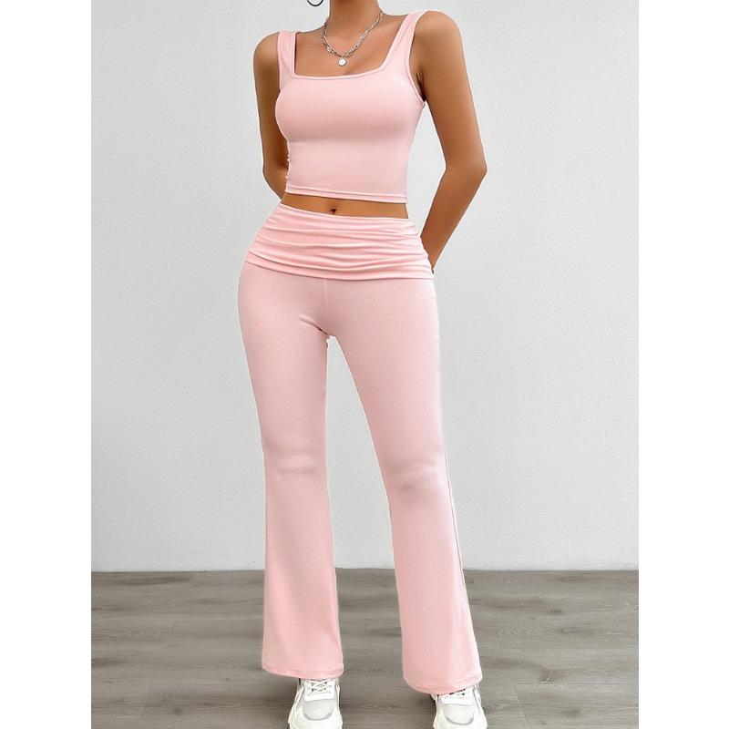 Women's Summer Casual Knitted Solid Color Sleeveless Vest Tight Trousers Set